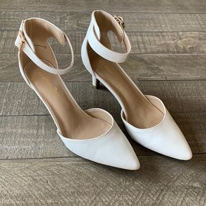 White ankle strap heels